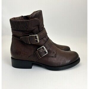 Miz Mooz Niles Boots Womens Sz 40 EU 9-9.5 US Brown Leather Strap Buckles Moto
